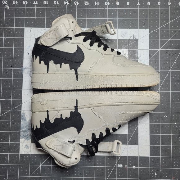 Nike Air Force 1 Mid top Light Grey Black Drip Custom Size 7 youth - Picture 3 of 10